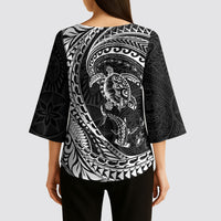 Hawaiian Turtle and Shark Kimono Sleeve Blouse Kakau Tribal with Polynesian Pattern Black Color LT03 - Polynesian Pride
