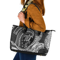 Hawaiian Turtle and Shark Leather Tote Bag Kakau Tribal with Polynesian Pattern Black Color LT03 Black - Polynesian Pride