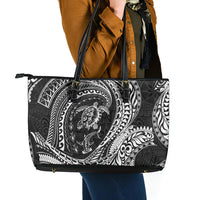 Hawaiian Turtle and Shark Leather Tote Bag Kakau Tribal with Polynesian Pattern Black Color LT03 - Polynesian Pride