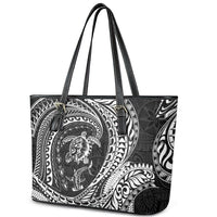 Hawaiian Turtle and Shark Leather Tote Bag Kakau Tribal with Polynesian Pattern Black Color LT03 - Polynesian Pride