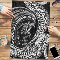 Hawaiian Turtle and Shark Puzzle Kakau Tribal with Polynesian Pattern Black Color LT03 Black - Polynesian Pride