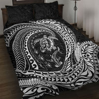 Hawaiian Turtle and Shark Quilt Bed Set Kakau Tribal with Polynesian Pattern Black Color LT03 Black - Polynesian Pride