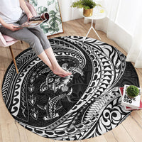 Hawaiian Turtle and Shark Round Carpet Kakau Tribal with Polynesian Pattern Black Color LT03 - Polynesian Pride