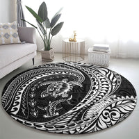 Hawaiian Turtle and Shark Round Carpet Kakau Tribal with Polynesian Pattern Black Color LT03 - Polynesian Pride