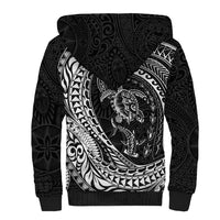 Hawaiian Turtle and Shark Sherpa Hoodie Kakau Tribal with Polynesian Pattern Black Color LT03 - Polynesian Pride