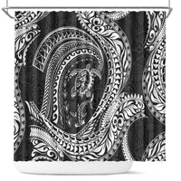 Hawaiian Turtle and Shark Shower Curtain Kakau Tribal with Polynesian Pattern Black Color LT03 Black - Polynesian Pride