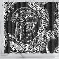Hawaiian Turtle and Shark Shower Curtain Kakau Tribal with Polynesian Pattern Black Color LT03 - Polynesian Pride