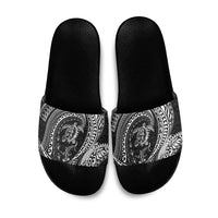 Hawaiian Turtle and Shark Slide Sandals Kakau Tribal with Polynesian Pattern Black Color LT03 Black - Polynesian Pride