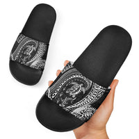Hawaiian Turtle and Shark Slide Sandals Kakau Tribal with Polynesian Pattern Black Color LT03 - Polynesian Pride