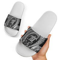 Hawaiian Turtle and Shark Slide Sandals Kakau Tribal with Polynesian Pattern Black Color LT03 - Polynesian Pride