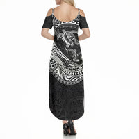Hawaiian Turtle and Shark Summer Maxi Dress Kakau Tribal with Polynesian Pattern Black Color LT03 - Polynesian Pride