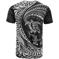 Hawaiian Turtle and Shark T Shirt Kakau Tribal with Polynesian Pattern Black Color LT03 - Polynesian Pride