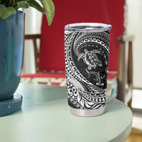 Hawaiian Turtle and Shark Tumbler Cup Kakau Tribal with Polynesian Pattern Black Color LT03 - Polynesian Pride