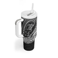 Hawaiian Turtle and Shark Tumbler With Handle Kakau Tribal with Polynesian Pattern Black Color LT03 - Polynesian Pride