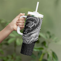 Hawaiian Turtle and Shark Tumbler With Handle Kakau Tribal with Polynesian Pattern Black Color LT03 - Polynesian Pride