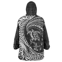 Hawaiian Turtle and Shark Wearable Blanket Hoodie Kakau Tribal with Polynesian Pattern Black Color LT03 - Polynesian Pride