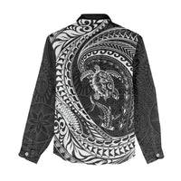 Hawaiian Turtle and Shark Women Casual Shirt Kakau Tribal with Polynesian Pattern Black Color LT03 - Polynesian Pride