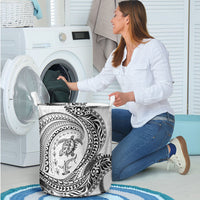 Hawaiian Turtle and Shark Laundry Basket Kakau Tribal with Polynesian Pattern White Color LT03 - Polynesian Pride