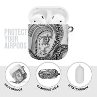 Hawaiian Turtle and Shark AirPods Case Kakau Tribal with Polynesian Pattern White Color LT03 - Polynesian Pride
