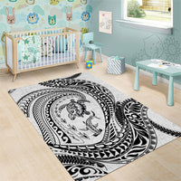 Hawaiian Turtle and Shark Area Rug Kakau Tribal with Polynesian Pattern White Color LT03 - Polynesian Pride