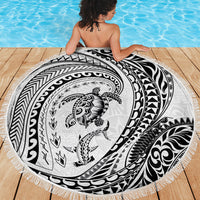 Hawaiian Turtle and Shark Beach Blanket Kakau Tribal with Polynesian Pattern White Color LT03 - Polynesian Pride