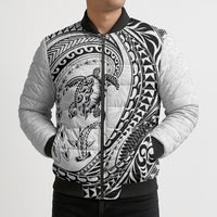Hawaiian Turtle and Shark Bomber Puffer Jacket Kakau Tribal with Polynesian Pattern White Color LT03 - Polynesian Pride