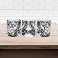 Hawaiian Turtle and Shark Ceramic Mug Kakau Tribal with Polynesian Pattern White Color LT03 - Polynesian Pride