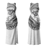 Hawaiian Turtle and Shark Couples Matching Tank Maxi Dress and Long Sleeve Button Shirt Kakau Tribal with Polynesian Pattern White Color LT03 - Polynesian Pride