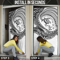 Hawaiian Turtle and Shark Door Cover Kakau Tribal with Polynesian Pattern White Color LT03 - Polynesian Pride