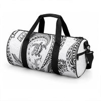 Hawaiian Turtle and Shark Duffle Bag Kakau Tribal with Polynesian Pattern White Color