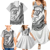 Hawaiian Turtle and Shark Family Matching Summer Maxi Dress and Hawaiian Shirt Kakau Tribal with Polynesian Pattern White Color LT03 - Polynesian Pride