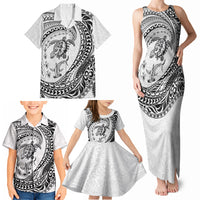 Hawaiian Turtle and Shark Family Matching Tank Maxi Dress and Hawaiian Shirt Kakau Tribal with Polynesian Pattern White Color LT03 - Polynesian Pride