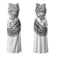 Hawaiian Turtle and Shark Family Matching Tank Maxi Dress and Hawaiian Shirt Kakau Tribal with Polynesian Pattern White Color LT03 Mom's Dress White - Polynesian Pride