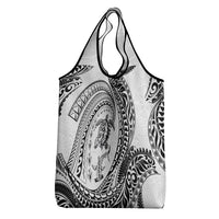 Hawaiian Turtle and Shark Grocery Bag Kakau Tribal with Polynesian Pattern White Color LT03 - Polynesian Pride