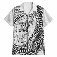 Hawaiian Turtle and Shark Hawaiian Shirt Kakau Tribal with Polynesian Pattern White Color LT03 White - Polynesian Pride