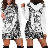 Hawaiian Turtle and Shark Hoodie Dress Kakau Tribal with Polynesian Pattern White Color LT03 - Polynesian Pride