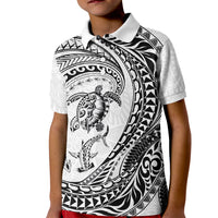 Hawaiian Turtle and Shark Kid Polo Shirt Kakau Tribal with Polynesian Pattern White Color LT03 Kid White - Polynesian Pride