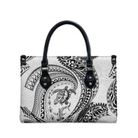 Hawaiian Turtle and Shark Leather Bag Kakau Tribal with Polynesian Pattern White Color LT03 - Polynesian Pride