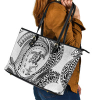 Hawaiian Turtle and Shark Leather Tote Bag Kakau Tribal with Polynesian Pattern White Color LT03 - Polynesian Pride