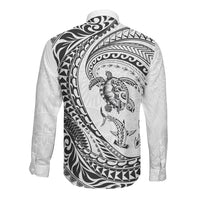 Hawaiian Turtle and Shark Long Sleeve Button Shirt Kakau Tribal with Polynesian Pattern White Color LT03 - Polynesian Pride