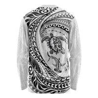 Hawaiian Turtle and Shark Long Sleeve Shirt Kakau Tribal with Polynesian Pattern White Color LT03 - Polynesian Pride