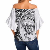 Hawaiian Turtle and Shark Off Shoulder Wrap Waist Top Kakau Tribal with Polynesian Pattern White Color LT03 - Polynesian Pride