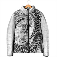Hawaiian Turtle and Shark Padded Jacket Kakau Tribal with Polynesian Pattern White Color LT03 - Polynesian Pride