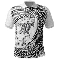 Hawaiian Turtle and Shark Polo Shirt Kakau Tribal with Polynesian Pattern White Color LT03 White - Polynesian Pride