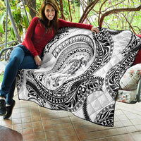Hawaiian Turtle and Shark Quilt Kakau Tribal with Polynesian Pattern White Color LT03 - Polynesian Pride