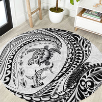 Hawaiian Turtle and Shark Round Carpet Kakau Tribal with Polynesian Pattern White Color LT03 White - Polynesian Pride