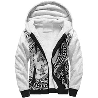 Hawaiian Turtle and Shark Sherpa Hoodie Kakau Tribal with Polynesian Pattern White Color LT03 Unisex White - Polynesian Pride