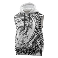 Hawaiian Turtle and Shark Sleeveless Hoodie Kakau Tribal with Polynesian Pattern White Color LT03 White - Polynesian Pride