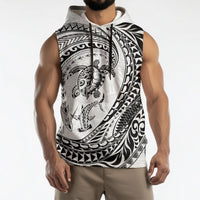 Hawaiian Turtle and Shark Sleeveless Hoodie Kakau Tribal with Polynesian Pattern White Color LT03 - Polynesian Pride