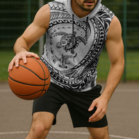 Hawaiian Turtle and Shark Sleeveless Hoodie Kakau Tribal with Polynesian Pattern White Color LT03 - Polynesian Pride